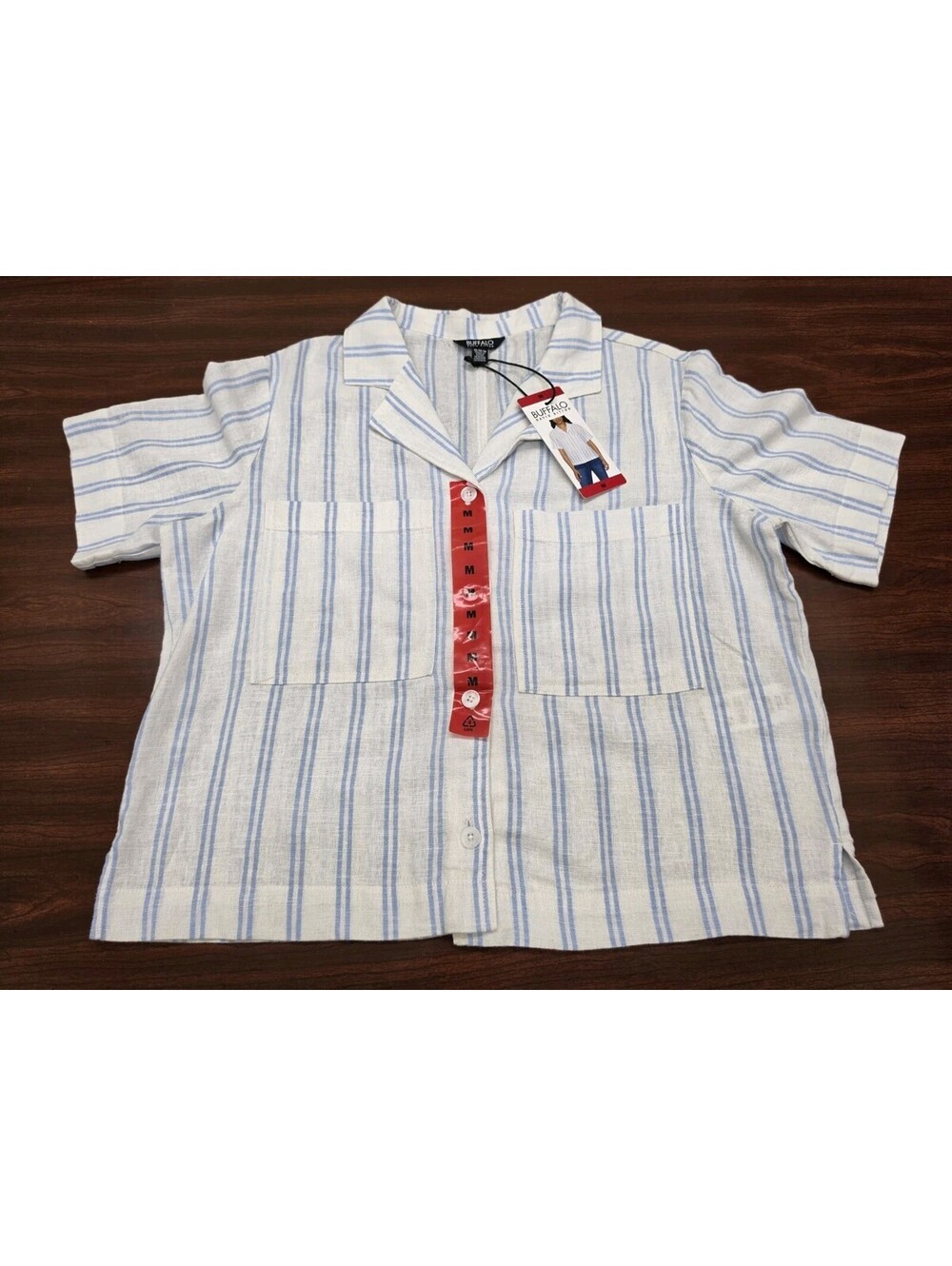 NWT Buffalo David Bitton Linen Blend Short Sleeve Stripe Shirt M Coastal Cowgirl